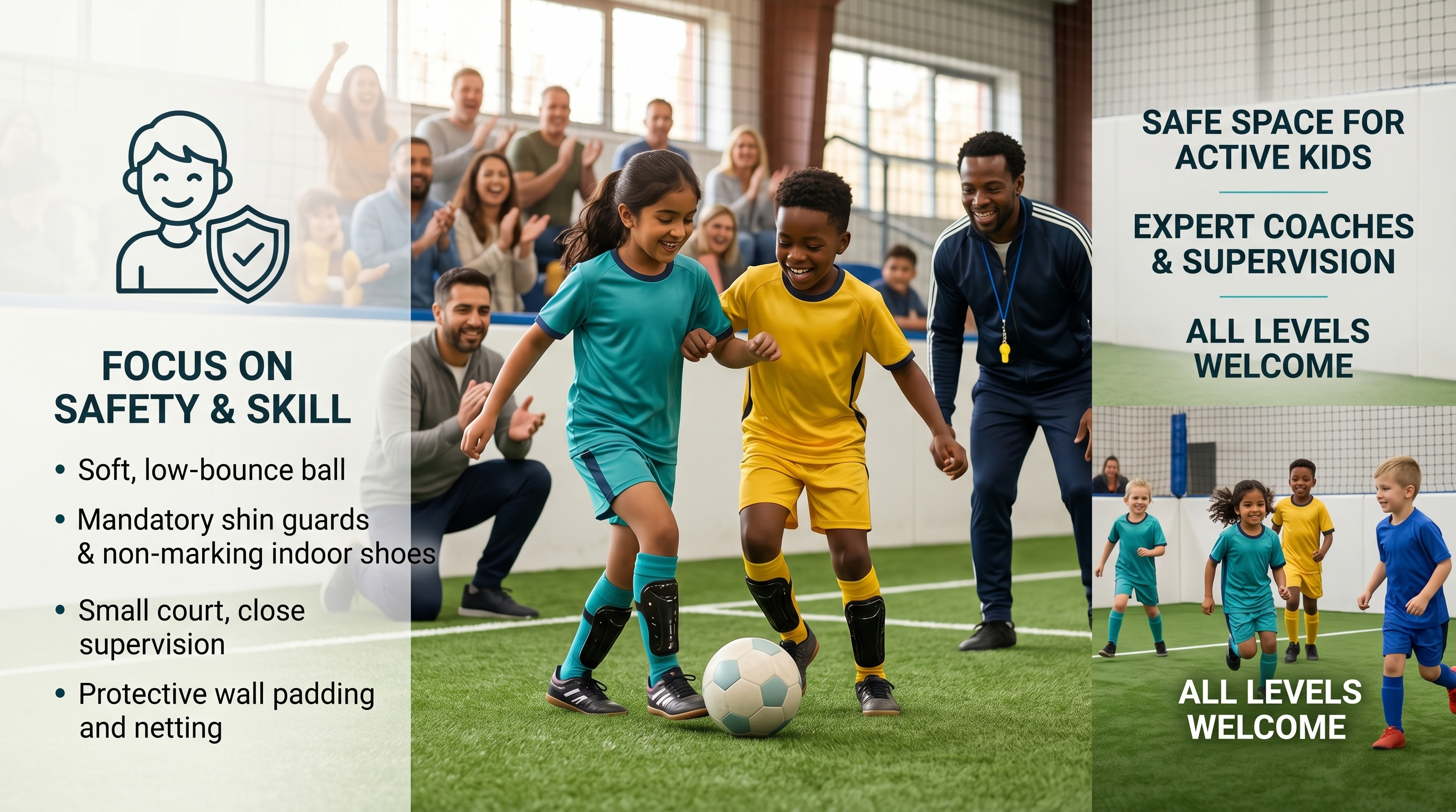 Kids playing indoor soccer safely at KS Soccer Plex Mississauga