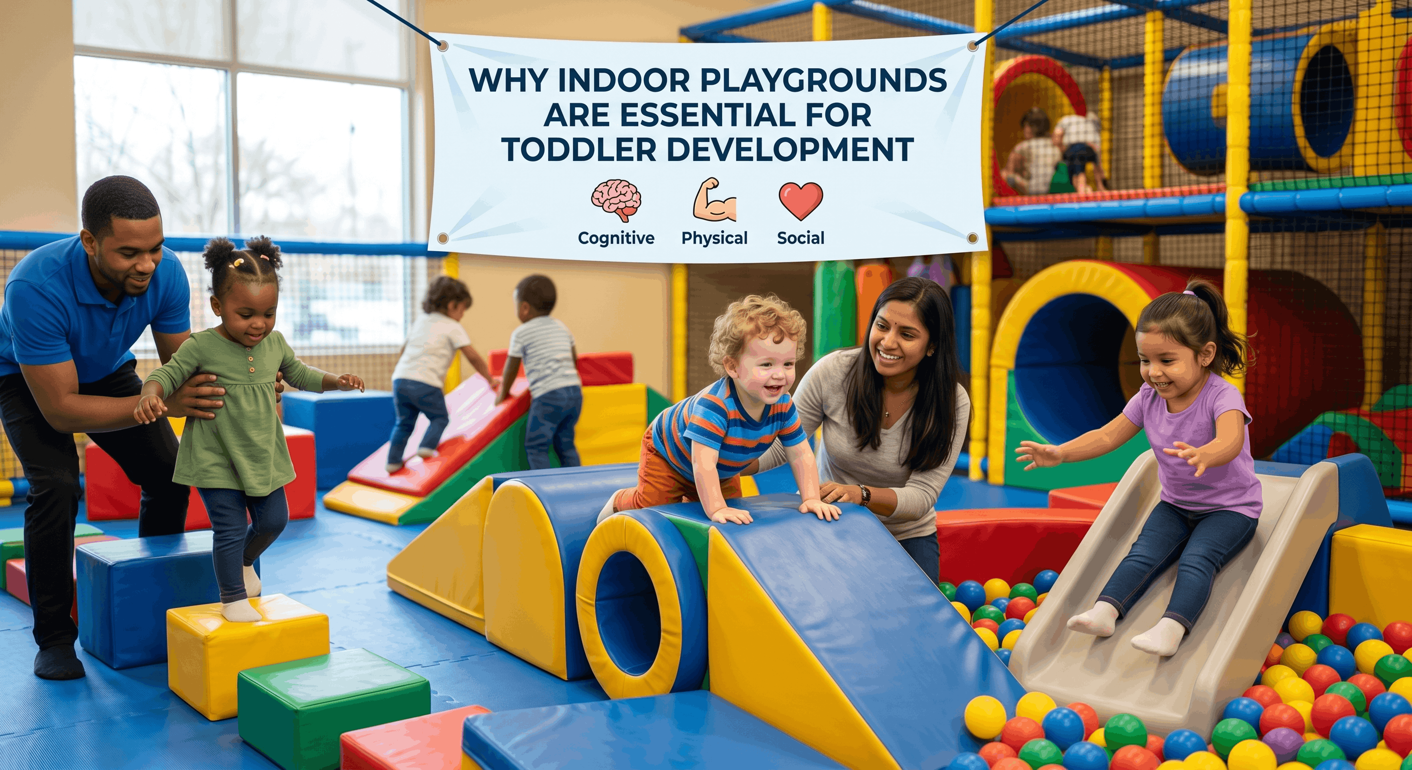 Toddler playing in a dedicated soft play toddler zone at Kidsports Indoor Playground in Mississauga